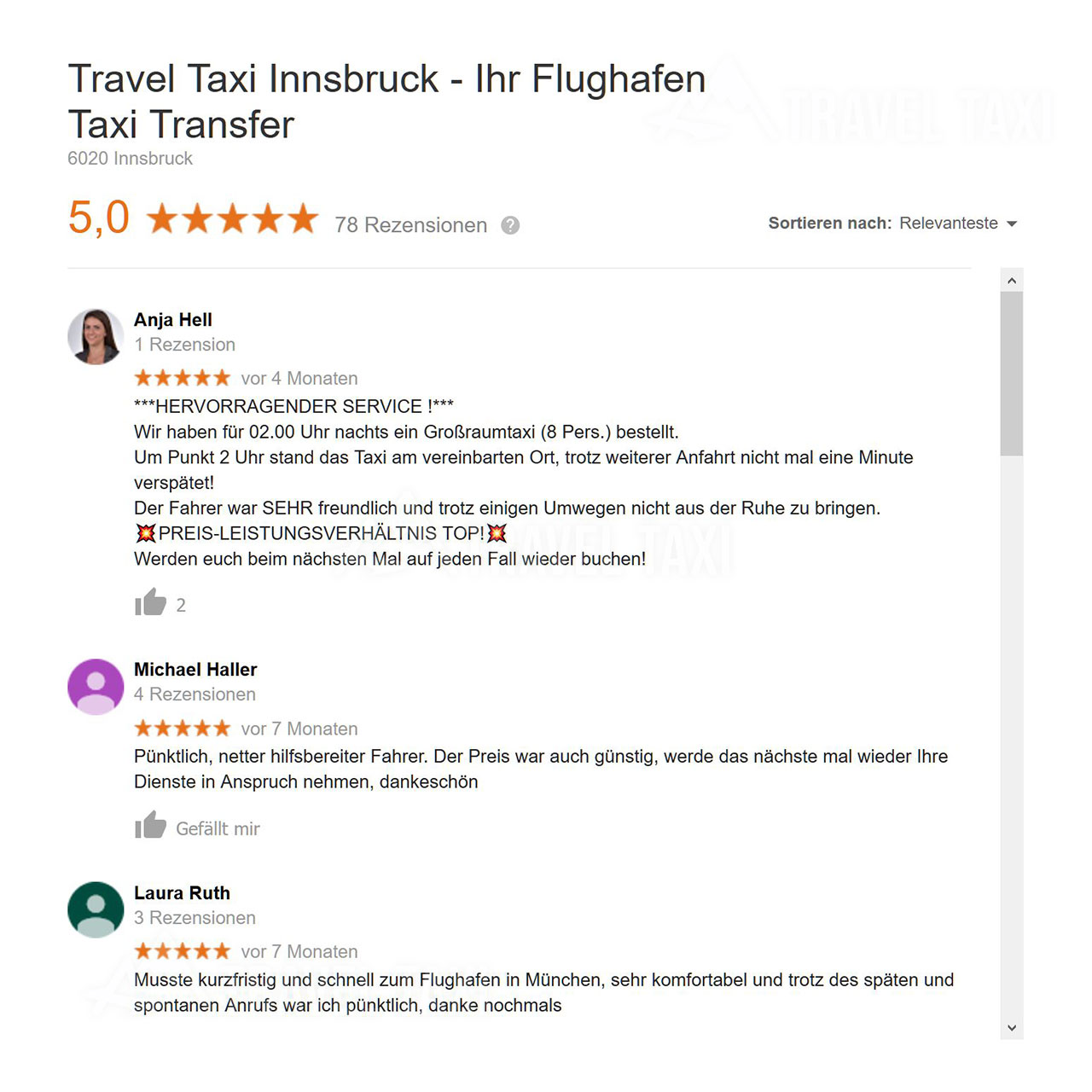 TRVL TAXI Innsbruck Google Bewertungen